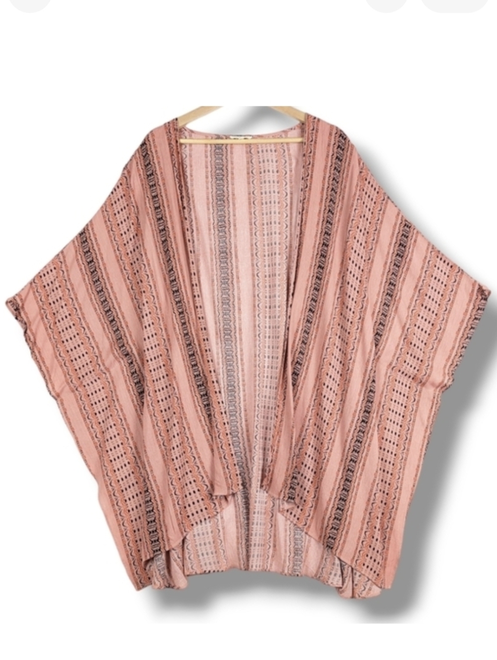 La Miel Kimono Cardigan Swim Cover-up Large Peach Pink‎ Black Boho